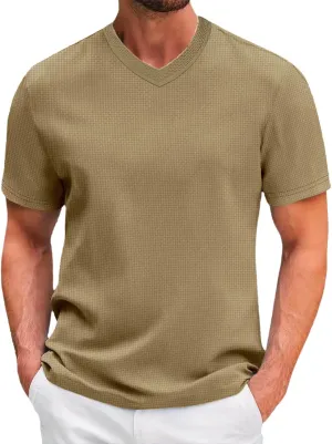 Summer Shirts for Men Shor Sleeve Solid Color V Color Comfortable Athletic Elasticity Comfy Fashion Trendy Tops