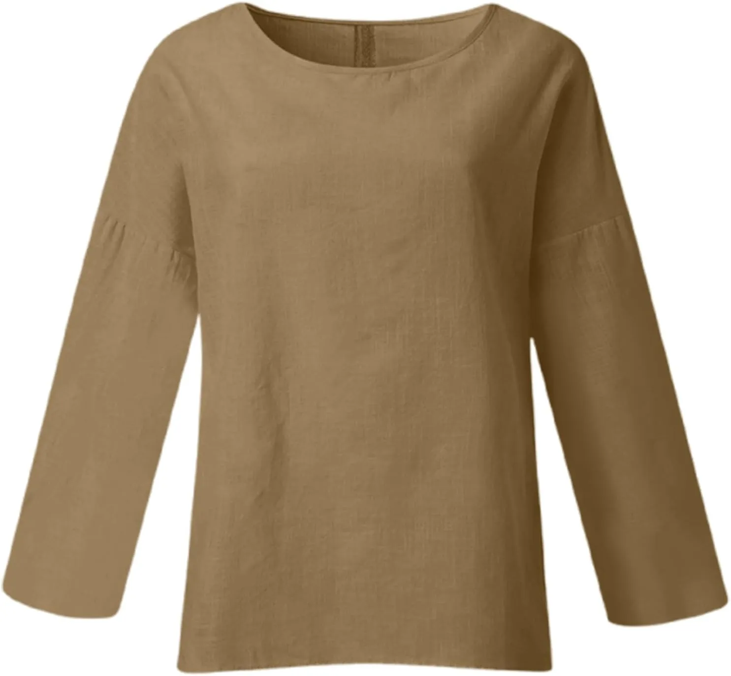 Summer Shirts for Women 2025 3/4 Length Sleeve Crew Neck Blouse Cotton Linen Shirts Casual Solid Color Basic Tops