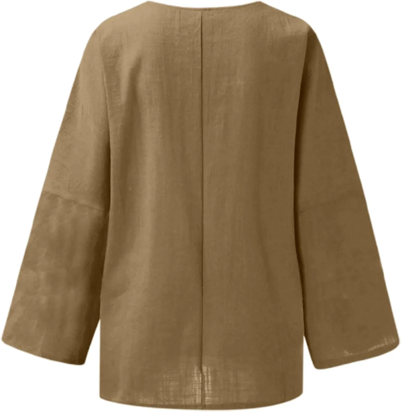 Summer Shirts for Women 2025 3/4 Length Sleeve Crew Neck Blouse Cotton Linen Shirts Casual Solid Color Basic Tops