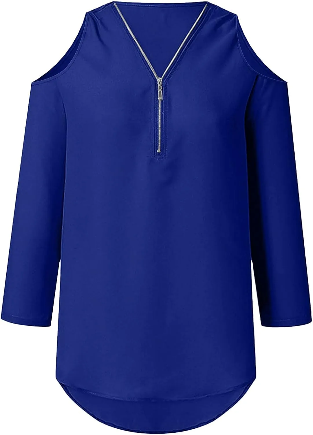 Summer Shirts for Women Lightweight Breathable Loose Fit Tops Casual Fashion Zipper Off Shoulder Rolled Sleeve Tshirt