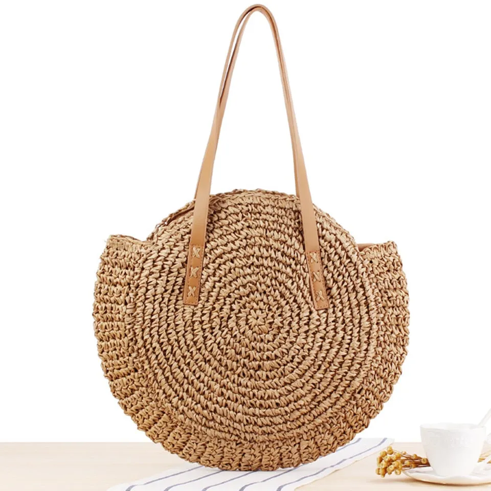 Summer Straw Handbag Wooden Handle Large Capacity Paper Rope Woven Straw Bag 2024 New Fashion Summer Vacation Travel Beach Bag