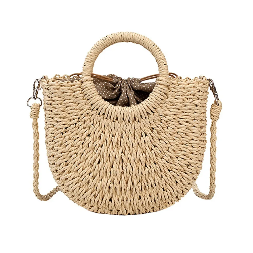 Summer Straw Handbag Wooden Handle Large Capacity Paper Rope Woven Straw Bag 2024 New Fashion Summer Vacation Travel Beach Bag