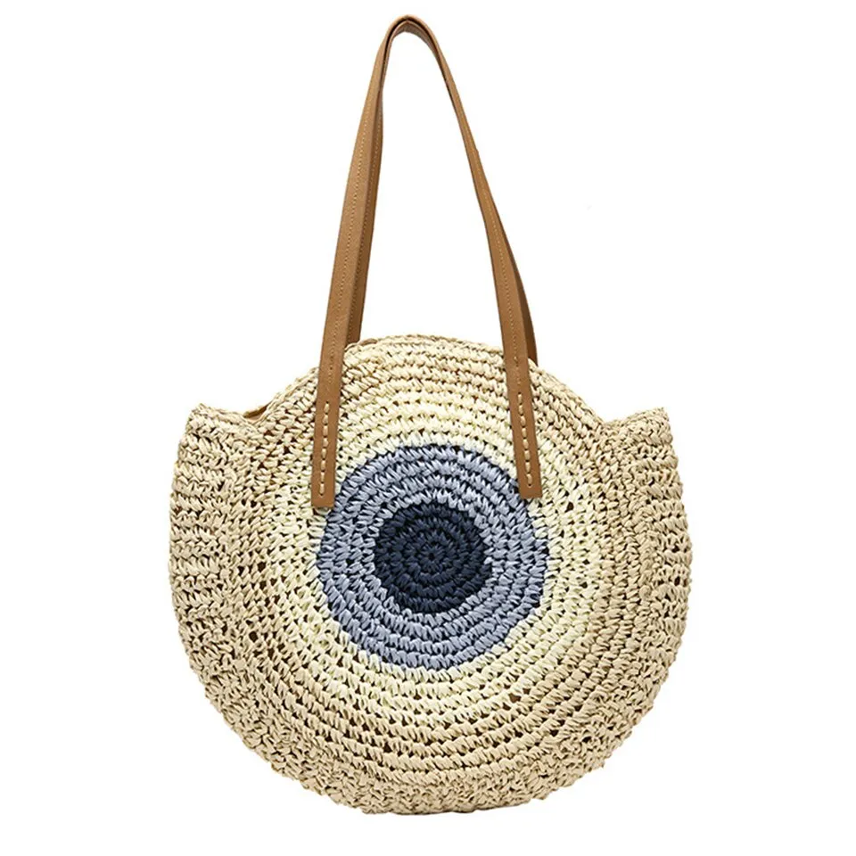 Summer Straw Handbag Wooden Handle Large Capacity Paper Rope Woven Straw Bag 2024 New Fashion Summer Vacation Travel Beach Bag