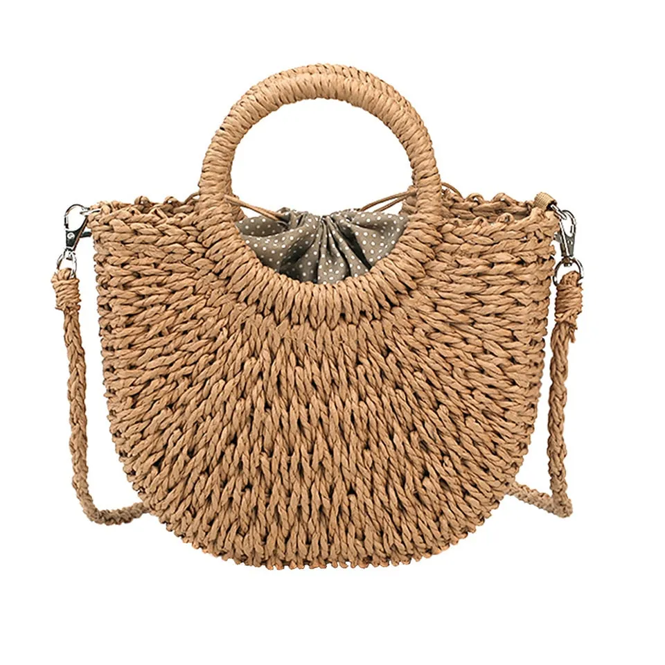 Summer Straw Handbag Wooden Handle Large Capacity Paper Rope Woven Straw Bag 2024 New Fashion Summer Vacation Travel Beach Bag