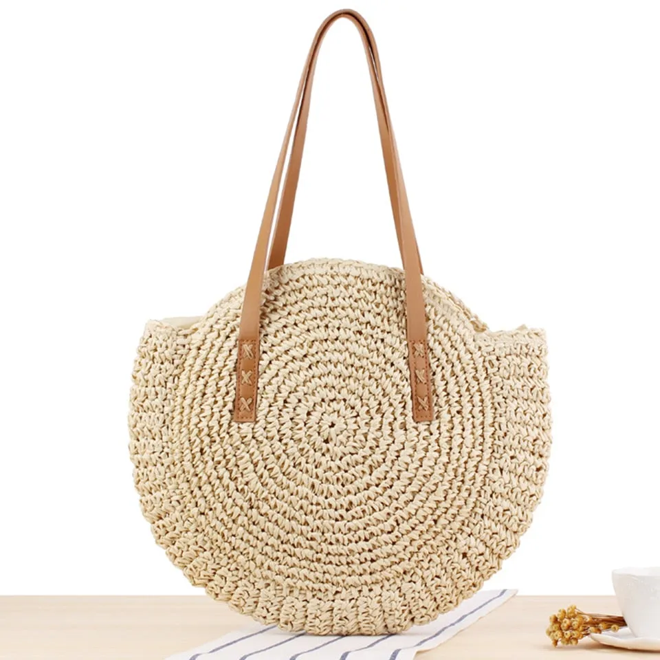 Summer Straw Handbag Wooden Handle Large Capacity Paper Rope Woven Straw Bag 2024 New Fashion Summer Vacation Travel Beach Bag