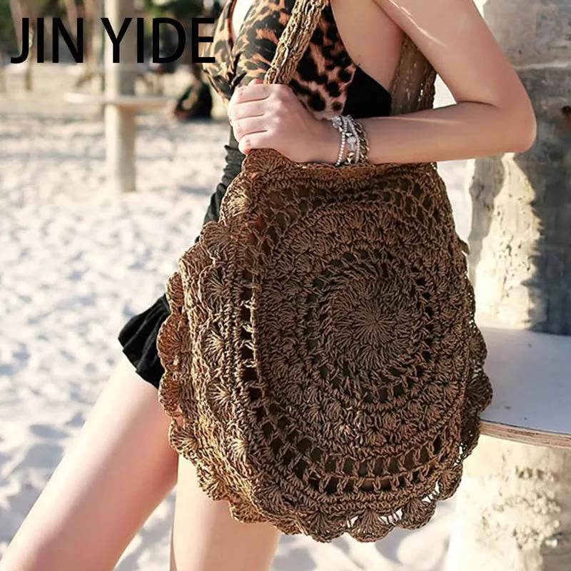 Summer Straw Handbag Wooden Handle Large Capacity Paper Rope Woven Straw Bag 2024 New Fashion Summer Vacation Travel Beach Bag