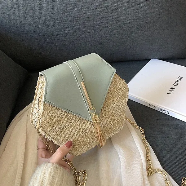 Summer Straw Handbag Wooden Handle Large Capacity Paper Rope Woven Straw Bag 2024 New Fashion Summer Vacation Travel Beach Bag