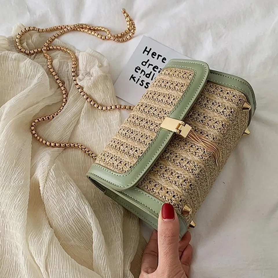 Summer Straw Handbag Wooden Handle Large Capacity Paper Rope Woven Straw Bag 2024 New Fashion Summer Vacation Travel Beach Bag