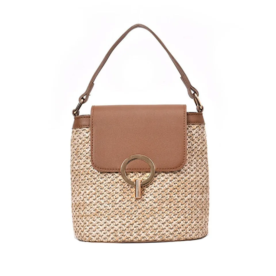 Summer Straw Handbag Wooden Handle Large Capacity Paper Rope Woven Straw Bag 2024 New Fashion Summer Vacation Travel Beach Bag