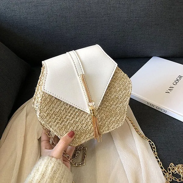 Summer Straw Handbag Wooden Handle Large Capacity Paper Rope Woven Straw Bag 2024 New Fashion Summer Vacation Travel Beach Bag