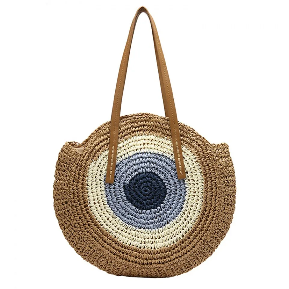 Summer Straw Handbag Wooden Handle Large Capacity Paper Rope Woven Straw Bag 2024 New Fashion Summer Vacation Travel Beach Bag