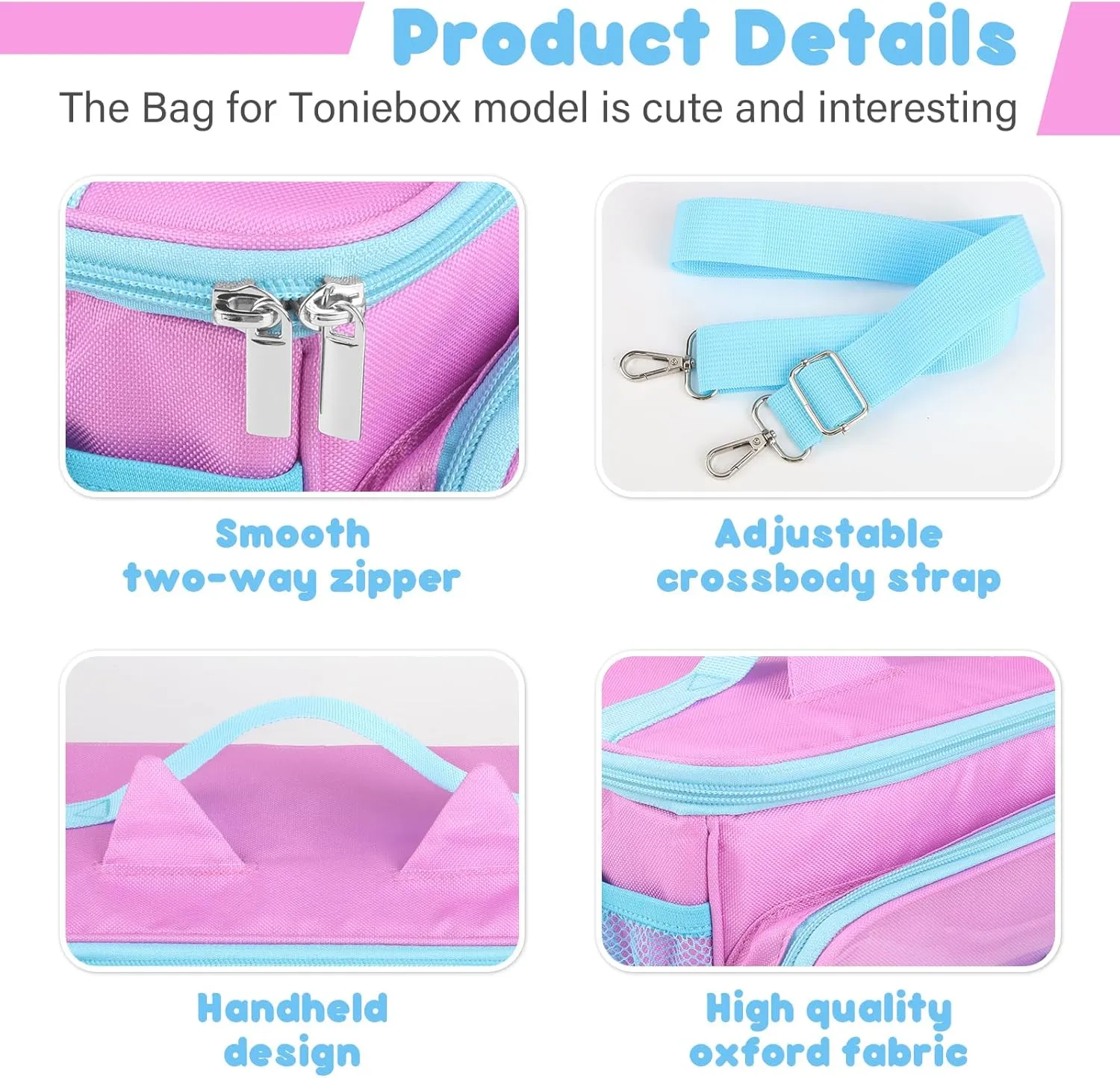 Sun3drucker Carrying Bag for Toniebox Starter Set - Carrying Case for Toniebox, Tonie Figures,Headphones and Charging Station, Portable Storage Bag with Shoulder Strap and Handle Bar (Pink-purple)