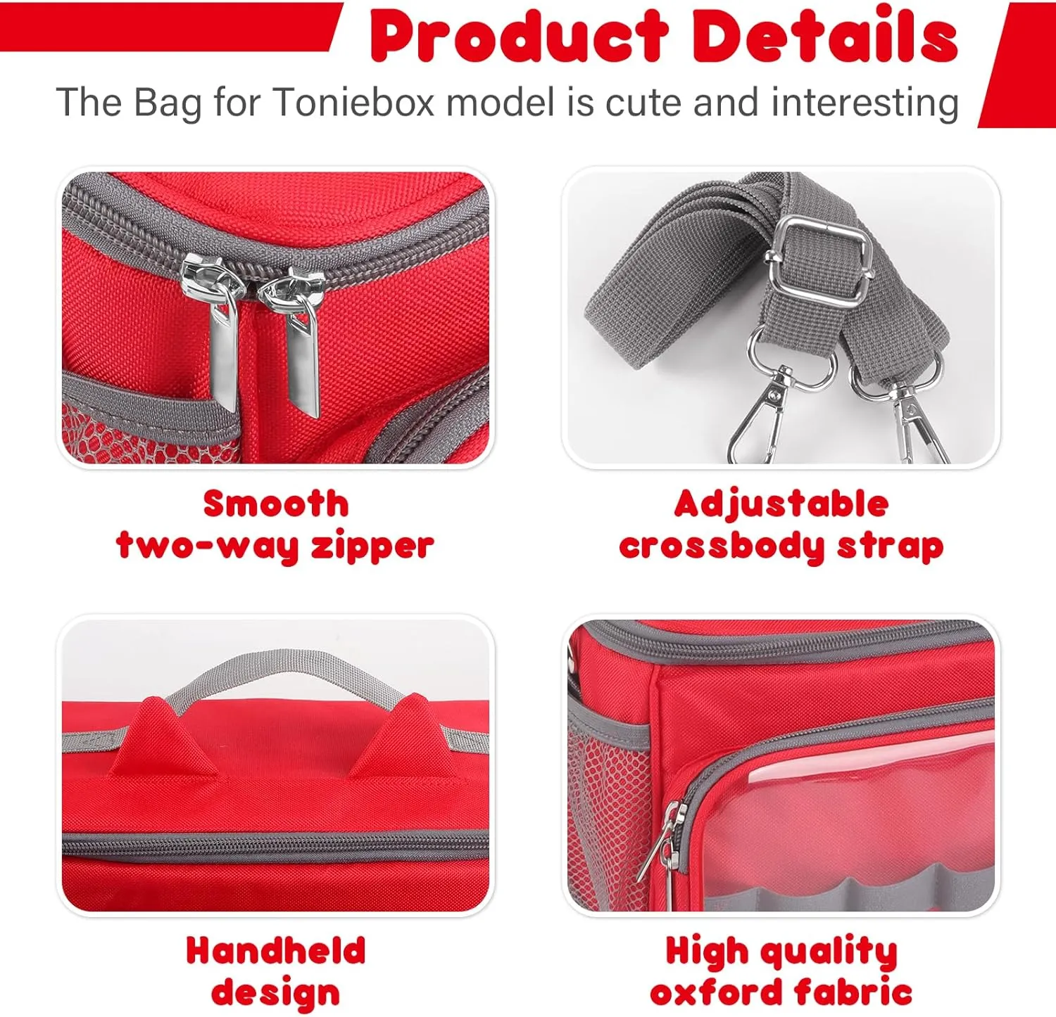 Sun3drucker Carrying Bag for Toniebox Starter Set - Carrying Case for Toniebox, Tonie Figures,Headphones and Charging Station, Portable Storage Bag with Shoulder Strap and Handle Bar (Red)