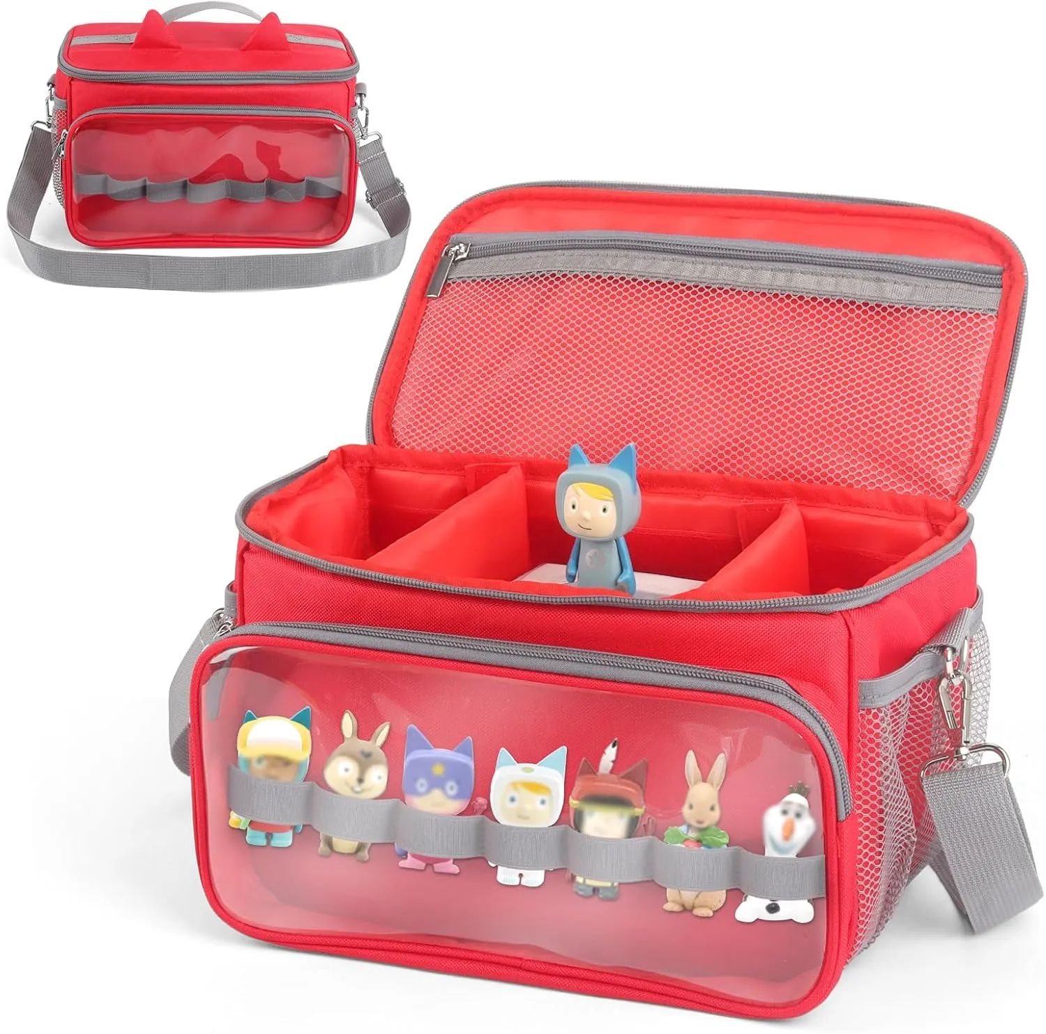 Sun3drucker Carrying Bag for Toniebox Starter Set - Carrying Case for Toniebox, Tonie Figures,Headphones and Charging Station, Portable Storage Bag with Shoulder Strap and Handle Bar (Red)