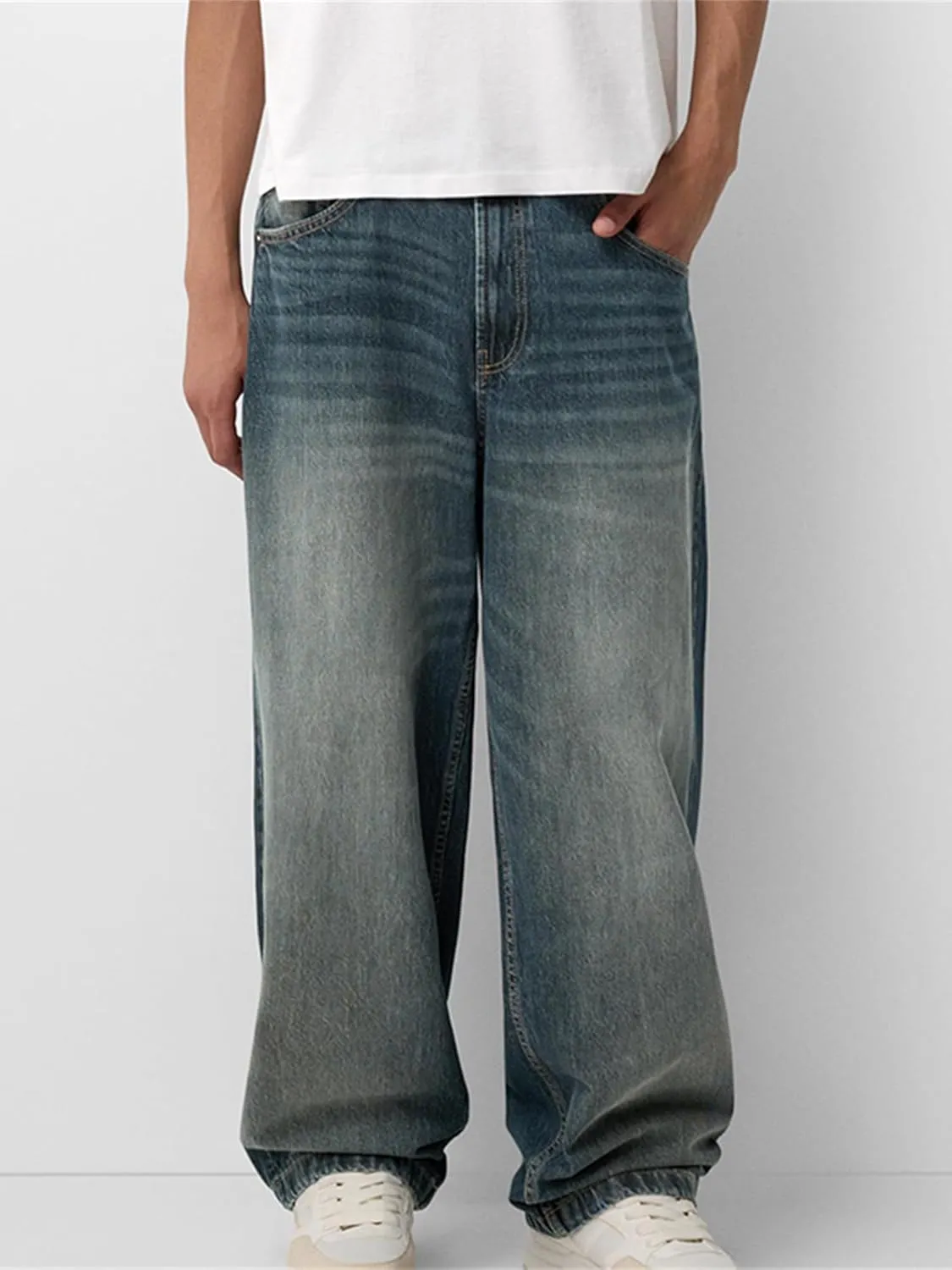 Sunloudy Men Baggy Jeans Relaxed Fit Wide Leg Denim Pants Vintage Hip Hop Straight Wide Leg Jeans Trousers Streetwear