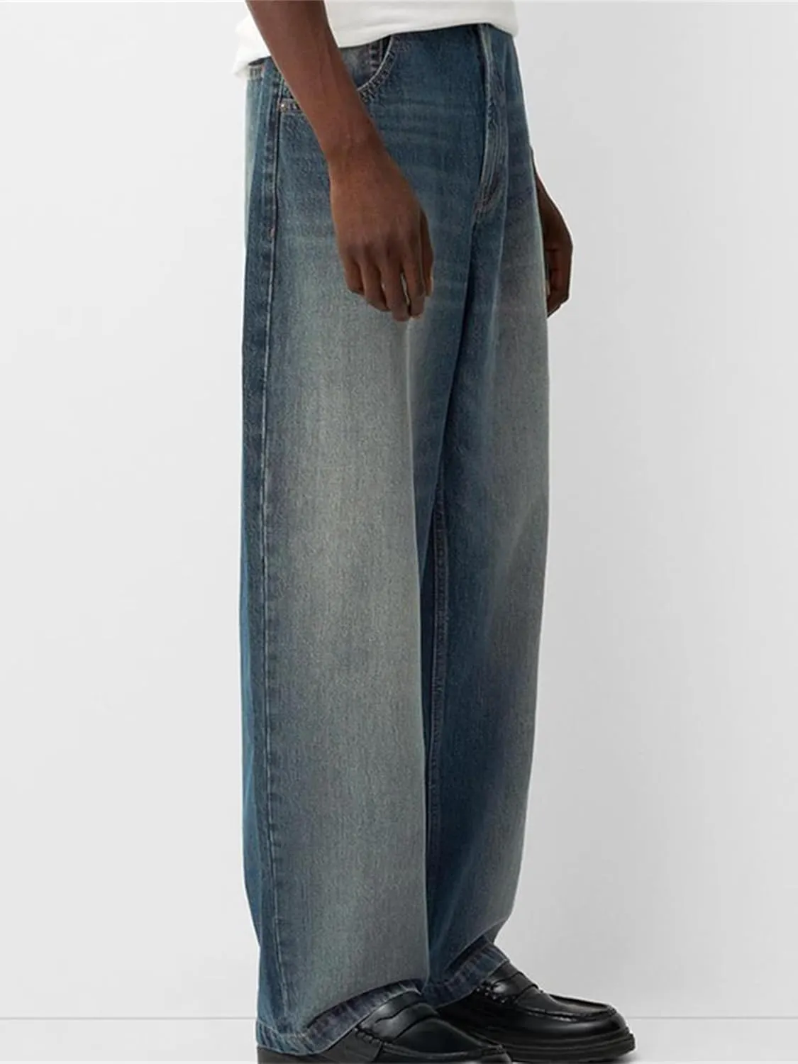 Sunloudy Men Baggy Jeans Relaxed Fit Wide Leg Denim Pants Vintage Hip Hop Straight Wide Leg Jeans Trousers Streetwear
