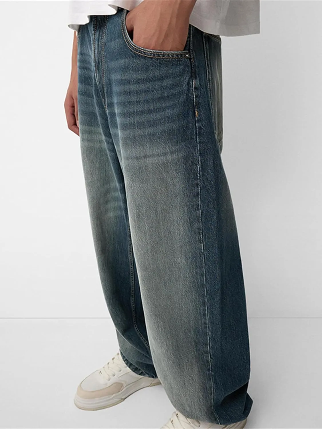 Sunloudy Men Baggy Jeans Relaxed Fit Wide Leg Denim Pants Vintage Hip Hop Straight Wide Leg Jeans Trousers Streetwear