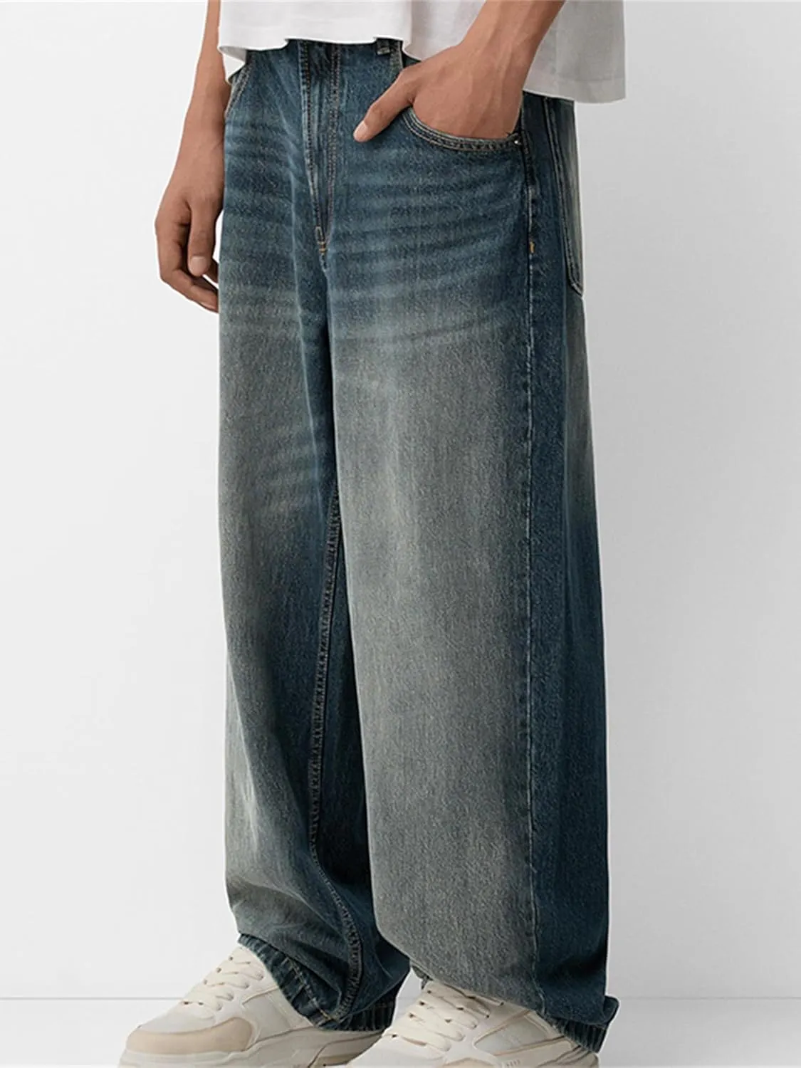 Sunloudy Men Baggy Jeans Relaxed Fit Wide Leg Denim Pants Vintage Hip Hop Straight Wide Leg Jeans Trousers Streetwear