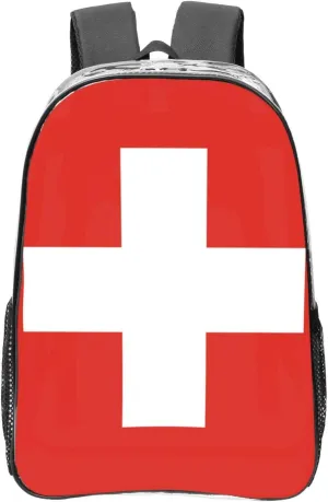 Swiss Flag Transparent Backpack-16-Inch Pvc Clear Backpack With Side Pockets,Black