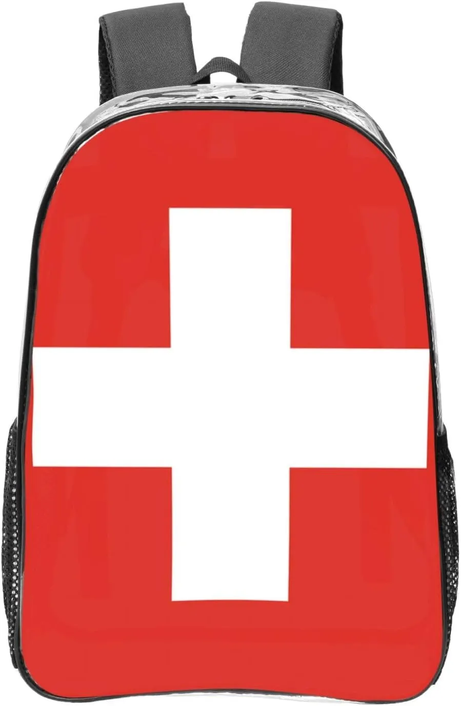 Swiss Flag Transparent Backpack-16-Inch Pvc Clear Backpack With Side Pockets,Black