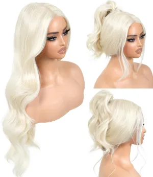Synthetic Lace Front Wigs Blonde Body Wave Glueless Wigs With Bangs 613 Pre Plucked Pre Cut HD Lace 13x5x1 Middle Part Wigs For Woman 26 Inch