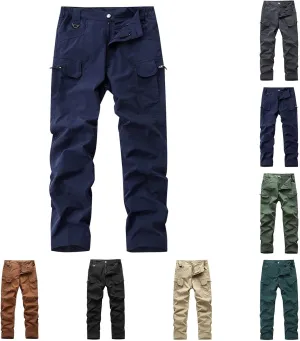 Tactical Work Pants for Men Construction Multi-Pockets Zipper Cargo Pants Solid Color Straight Casual Pants