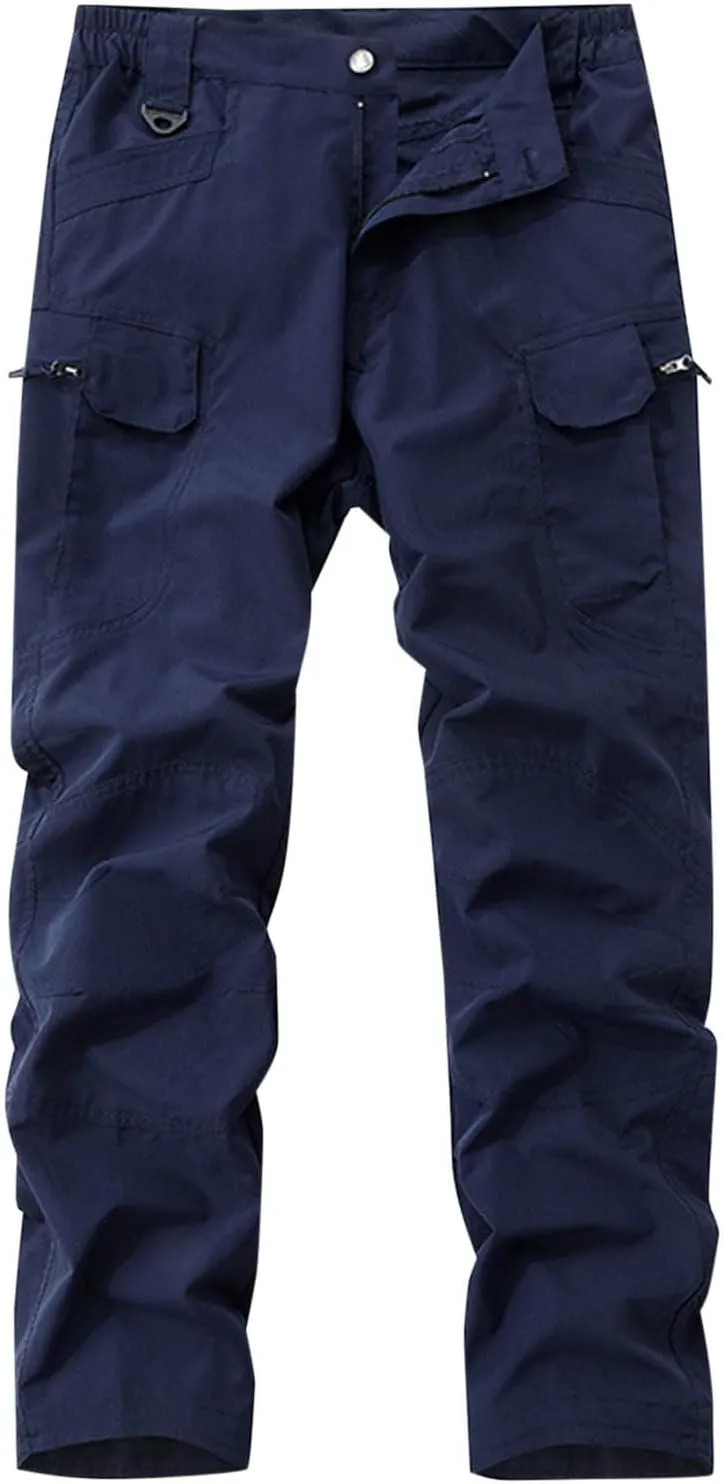 Tactical Work Pants for Men Construction Multi-Pockets Zipper Cargo Pants Solid Color Straight Casual Pants