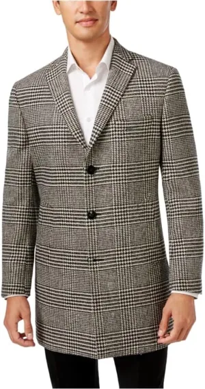 Tallia Mens Plaid Three Button Blazer Jacket, Black, Large (Regular)