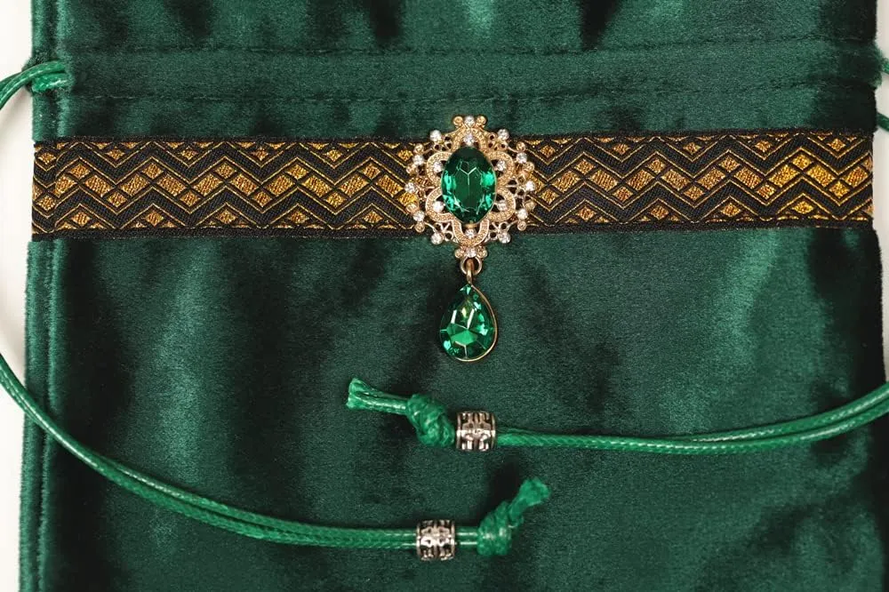 Tarot Cards Divination Altar Cloth Witch Decor - Witchy Gifts，Fortune Teller's Recommendation - Acrylic Diamond Pendant - Thickened Velvet Non Slip (Green, 2-Piece Set with Medium Bag)