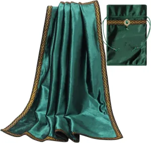 Tarot Cards Divination Altar Cloth Witch Decor - Witchy Gifts，Fortune Teller's Recommendation - Acrylic Diamond Pendant - Thickened Velvet Non Slip (Green, 2-Piece Set with Medium Bag)