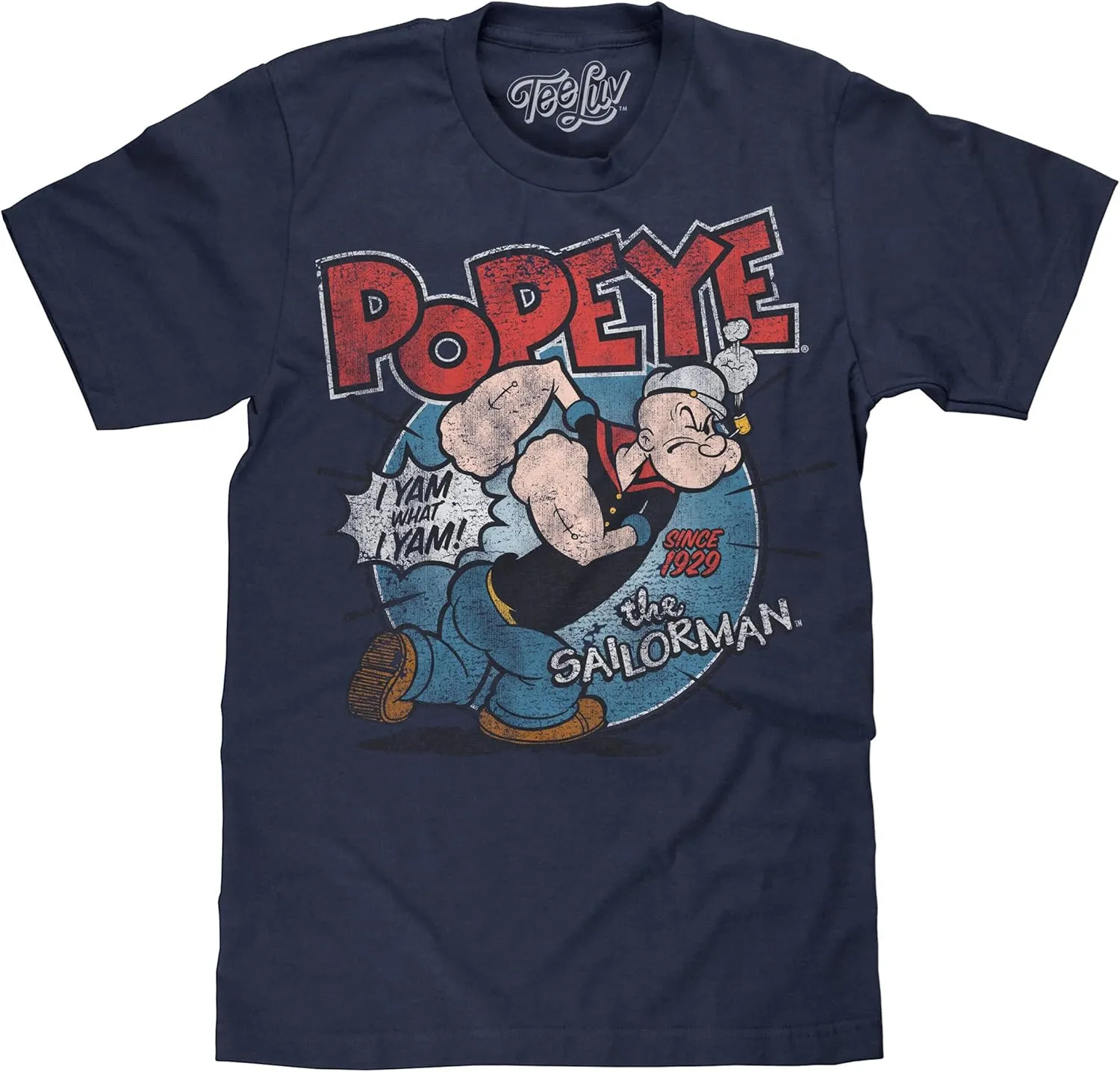 Tee Luv Popeye The Sailorman T-Shirt - I Yam What I Yam Popeye Cartoon Shirt