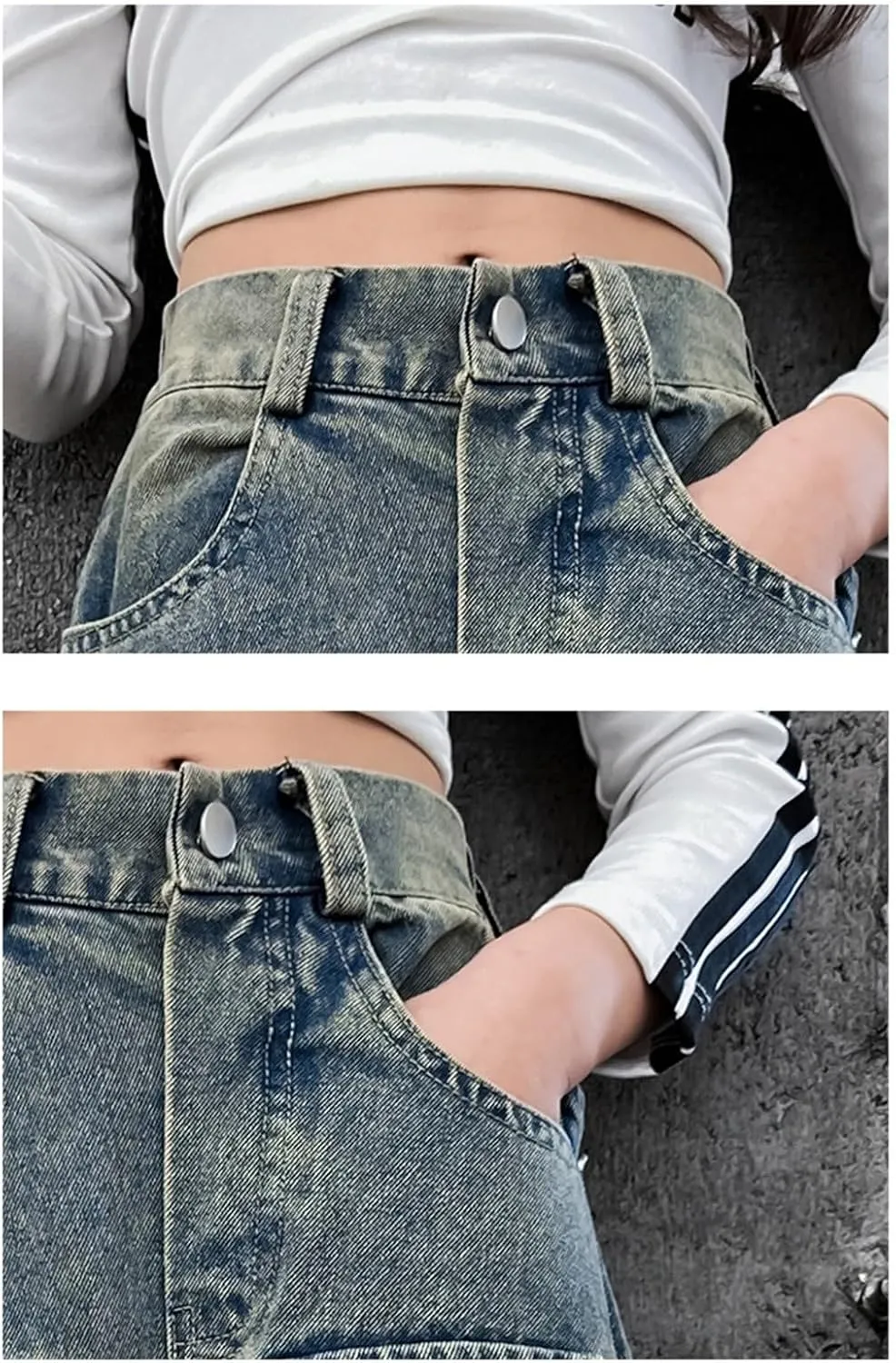 Teen Girls Baggy Jeans Y2k Streetwear Denim Cargo Pants Distressed Elastic High Waist Wide Leg Clothes Hip Star Leggings