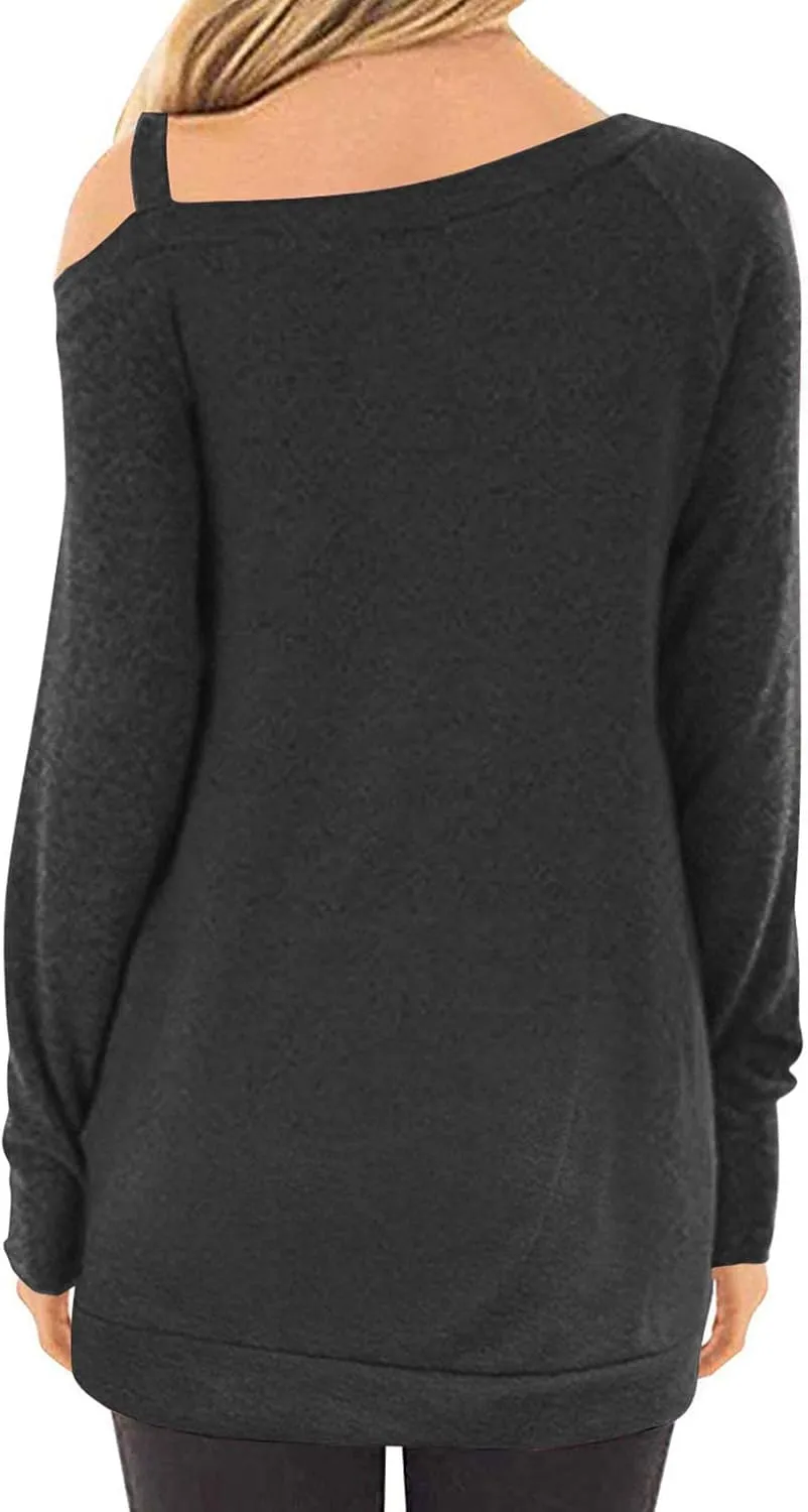 TEMOFON Women's Cold Shoulder Tops: Long Sleeve Casual Shirts Twist Knot Top Tunic Blouse Tshirt S-2XL