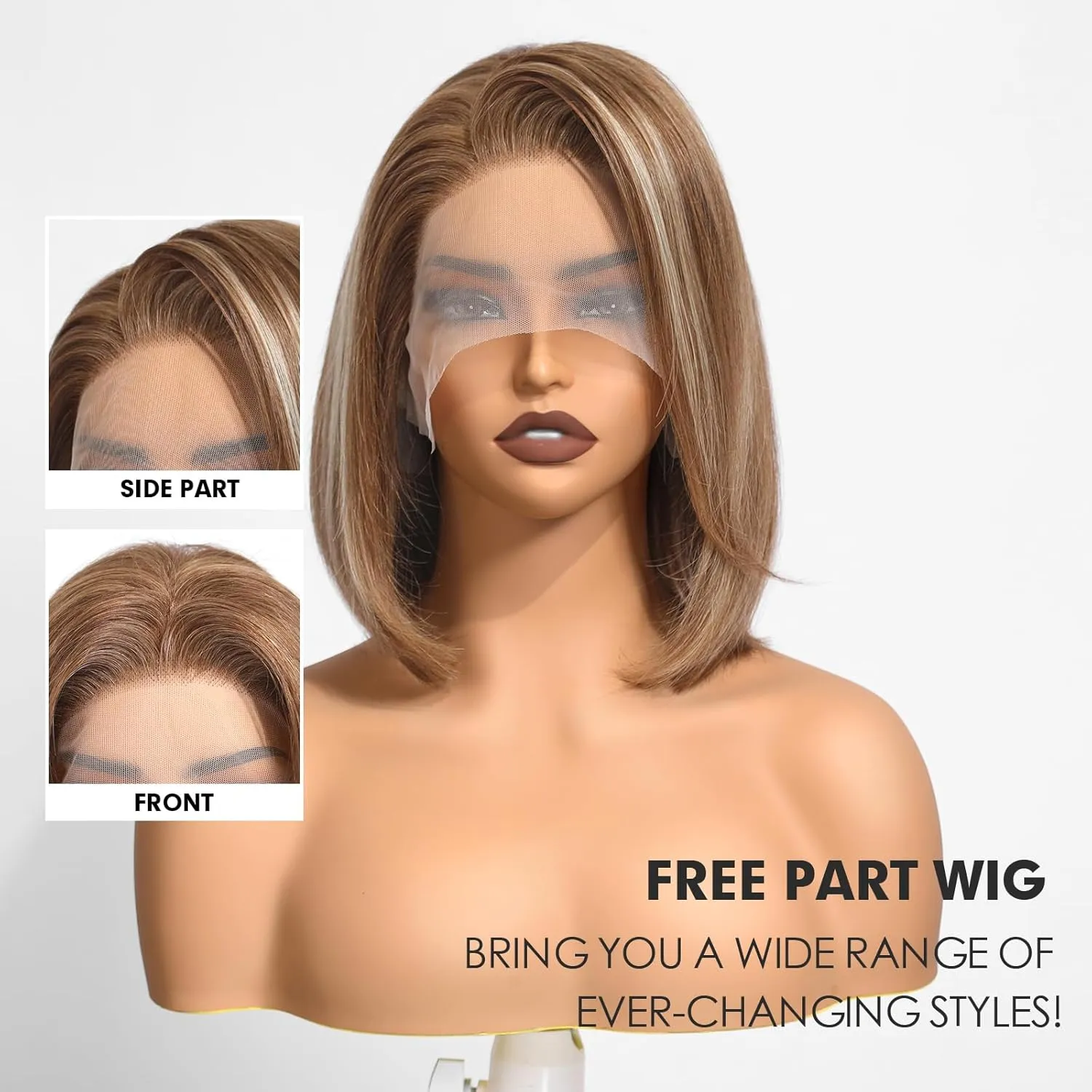 testar 13×4 Brown Mixed Blonde Bob Wig Human Hair Realistic HD Lace Front Wig Human Hair Ready to Go Bob Wig Glueless 12 Inch Straight Bob Human Hair Wigs for Women