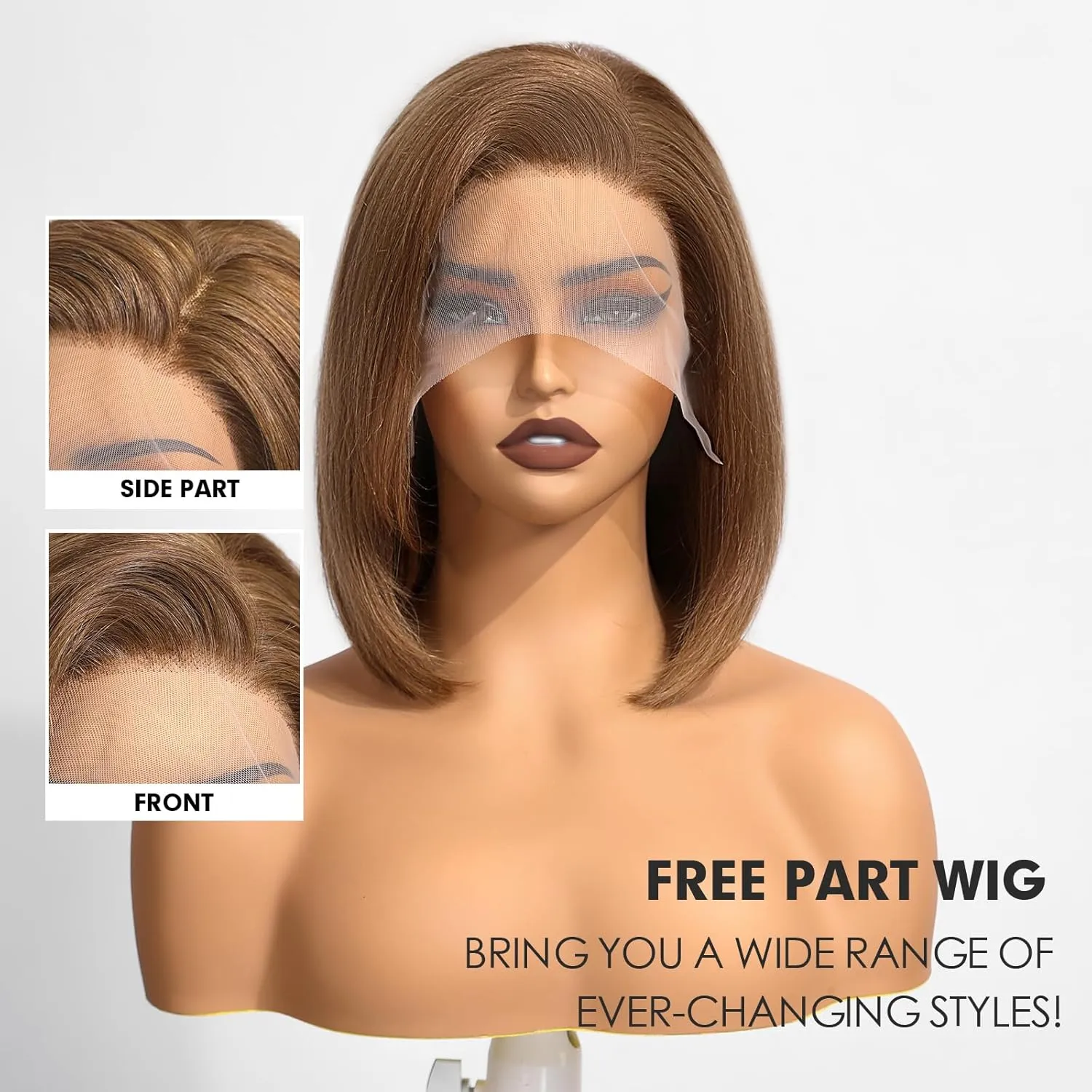 testar 13×4 Honey Brown Bob Wig Human Hair Realistic HD Lace Front Wig Human Hair Ready to Go Bob Wig Glueless 12 Inch Straight Bob Human Hair Wigs for Women