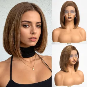 testar 13×4 Honey Brown Bob Wig Human Hair Realistic HD Lace Front Wig Human Hair Ready to Go Bob Wig Glueless 12 Inch Straight Bob Human Hair Wigs for Women