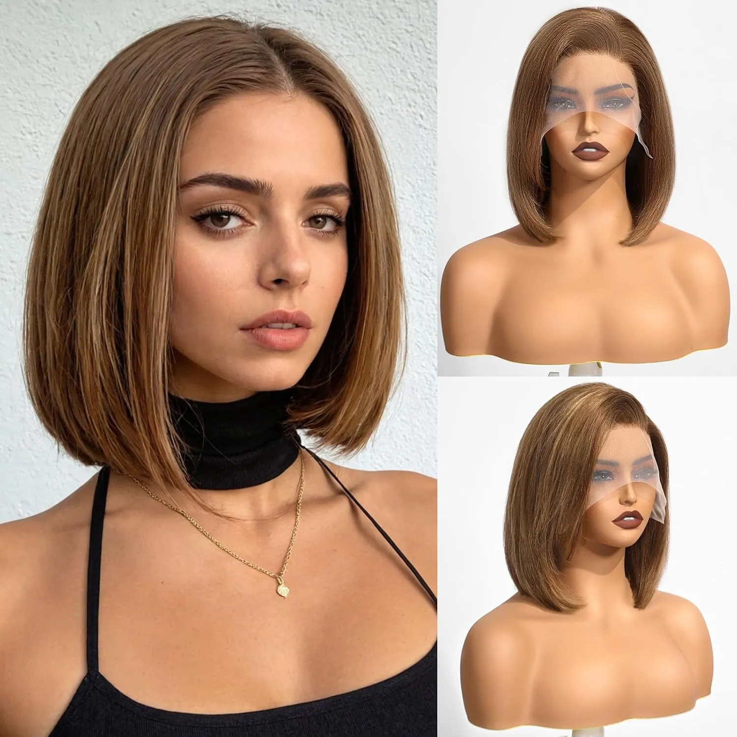 testar 13×4 Honey Brown Bob Wig Human Hair Realistic HD Lace Front Wig Human Hair Ready to Go Bob Wig Glueless 12 Inch Straight Bob Human Hair Wigs for Women