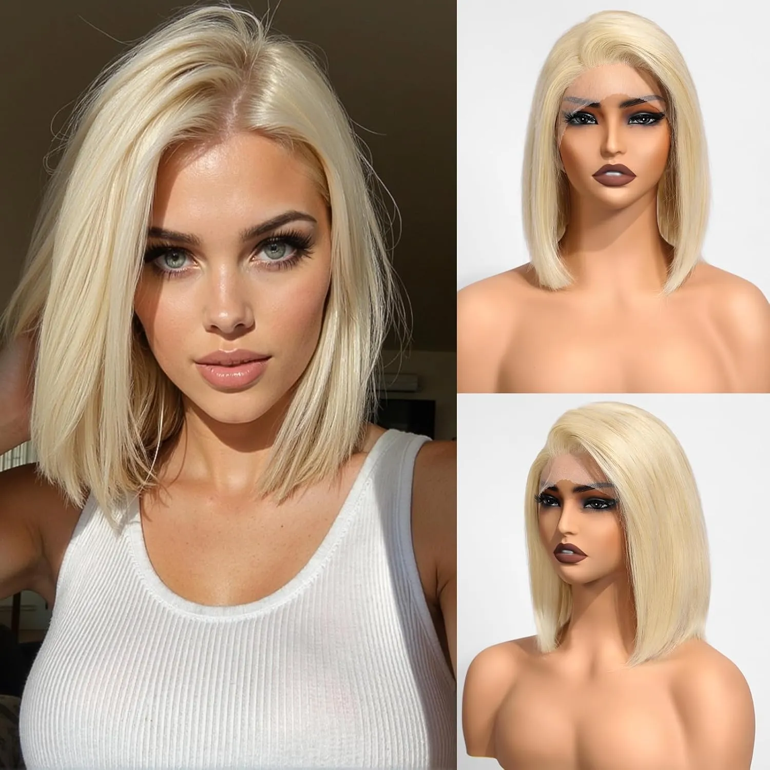 testar 613 13×4 Blonde Bob Wig Human Hair Realistic HD Lace Front Wig Human Hair Ready to Go Short Bob Wig Glueless 12 Inch Straight Bob Human Hair Wigs for Women(613 Blonde)