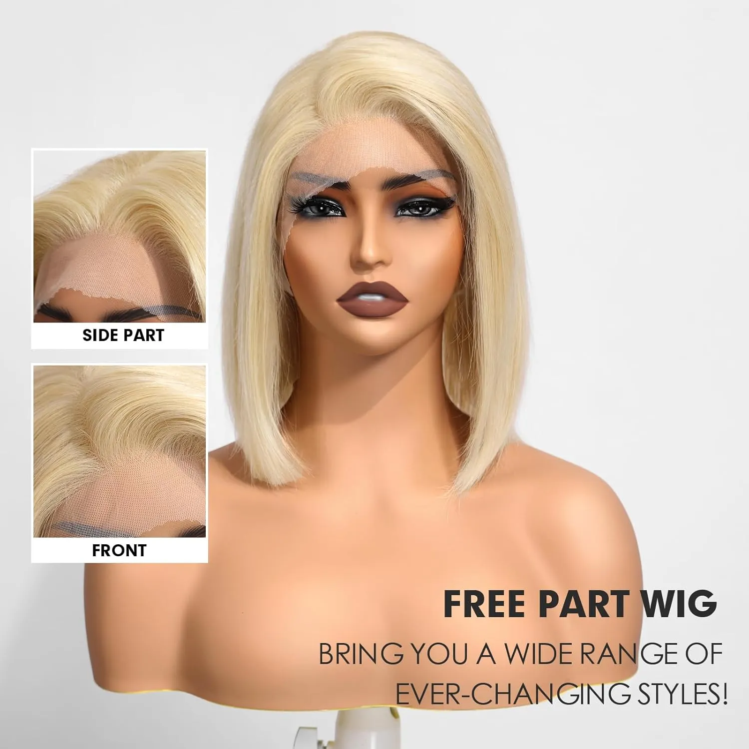 testar 613 13×4 Blonde Bob Wig Human Hair Realistic HD Lace Front Wig Human Hair Ready to Go Short Bob Wig Glueless 12 Inch Straight Bob Human Hair Wigs for Women(613 Blonde)