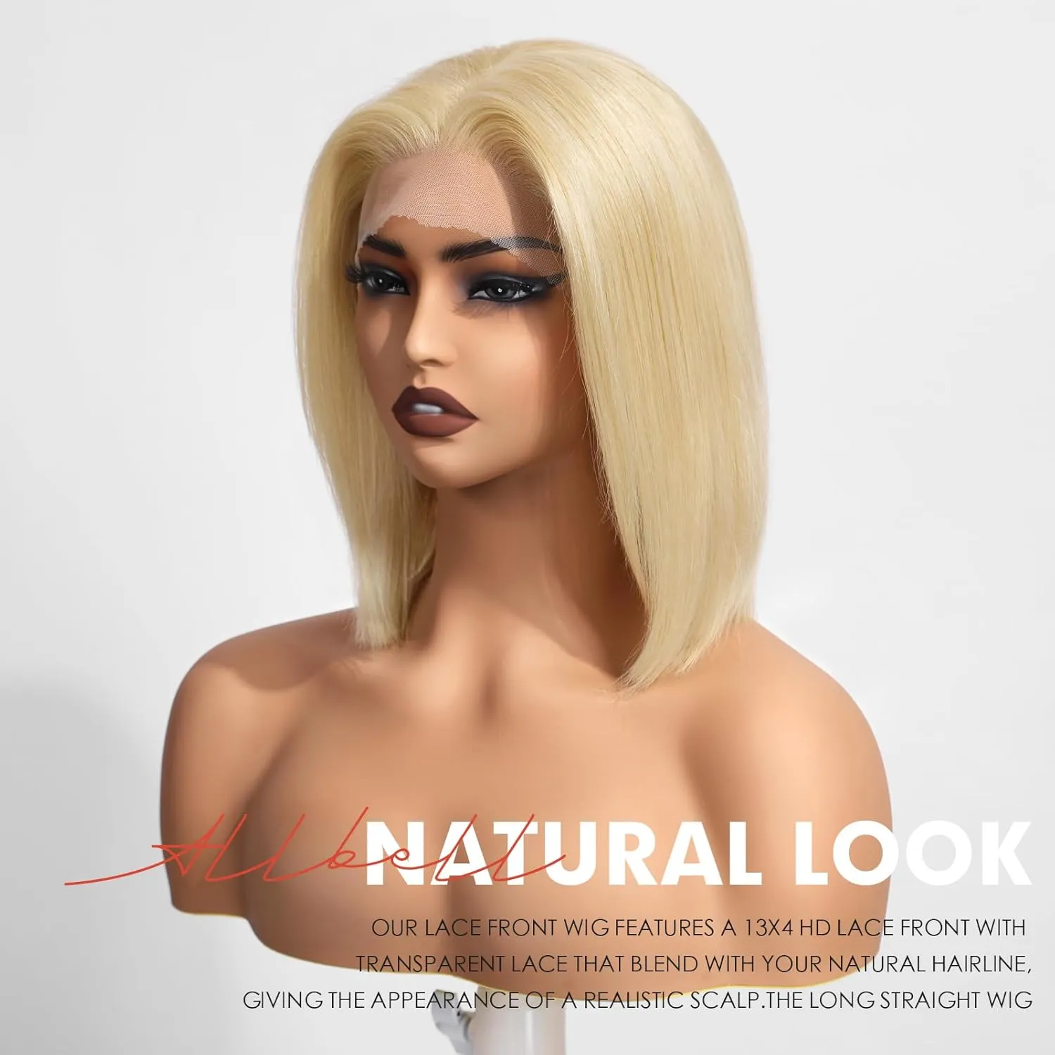 testar 613 13×4 Blonde Bob Wig Human Hair Realistic HD Lace Front Wig Human Hair Ready to Go Short Bob Wig Glueless 12 Inch Straight Bob Human Hair Wigs for Women(613 Blonde)