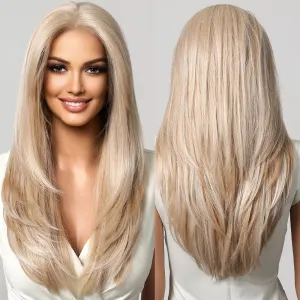 testar 613 13×6 Lace Front Wig Long Blonde Wigs for Women HD Transparent Lace Wig Platinum Blonde Wig 22 Inch Straight Hair Natural Layered Glueless Synthetic Wigs for Daily Use(613 Blonde)