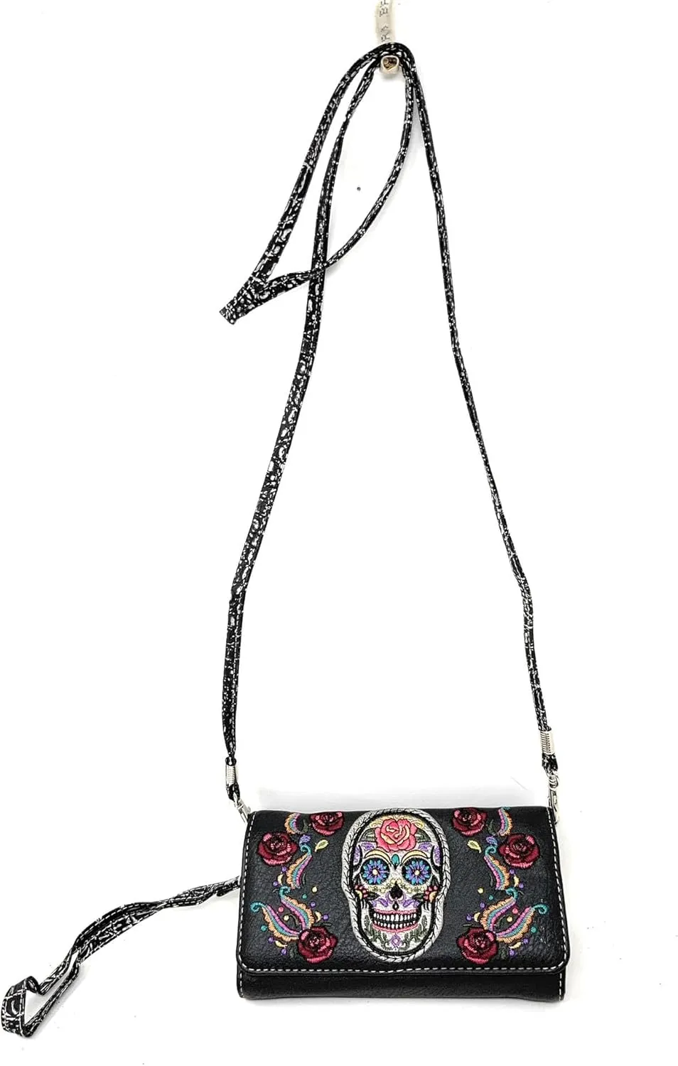 Texas West Women's Embroidered Flora Sugar Skull Purse Handbag and Clutch Wallet set in 4 colors