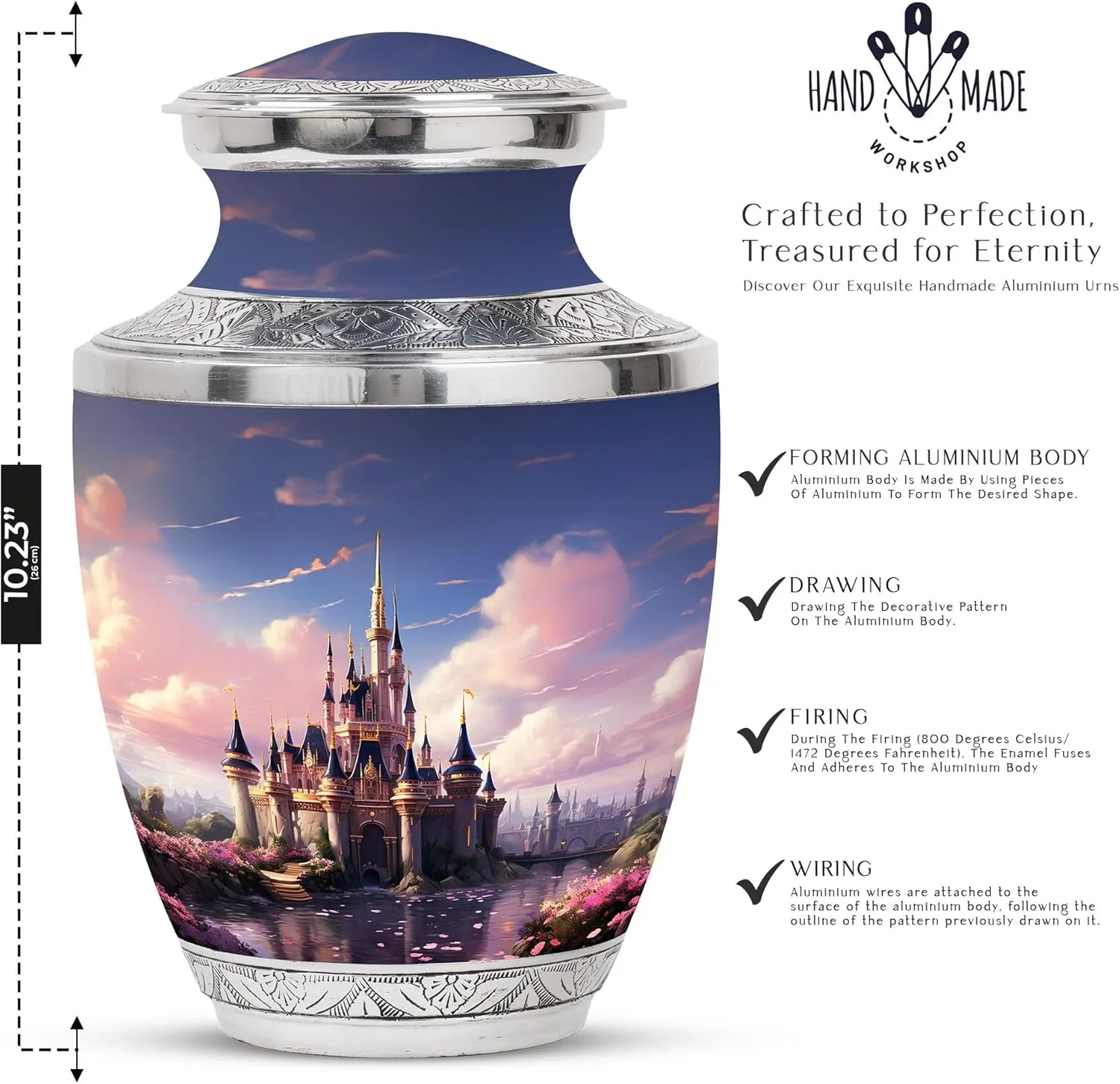 The Castle by The Blooming River - Memorial Ashes Urns - Combo of 1 Large Urn with Velvet Bag and 1 Small - Burial Urns for Dad - Cremation Urns - Adult Urns for Male - Funeral Urns - Tiny Urns
