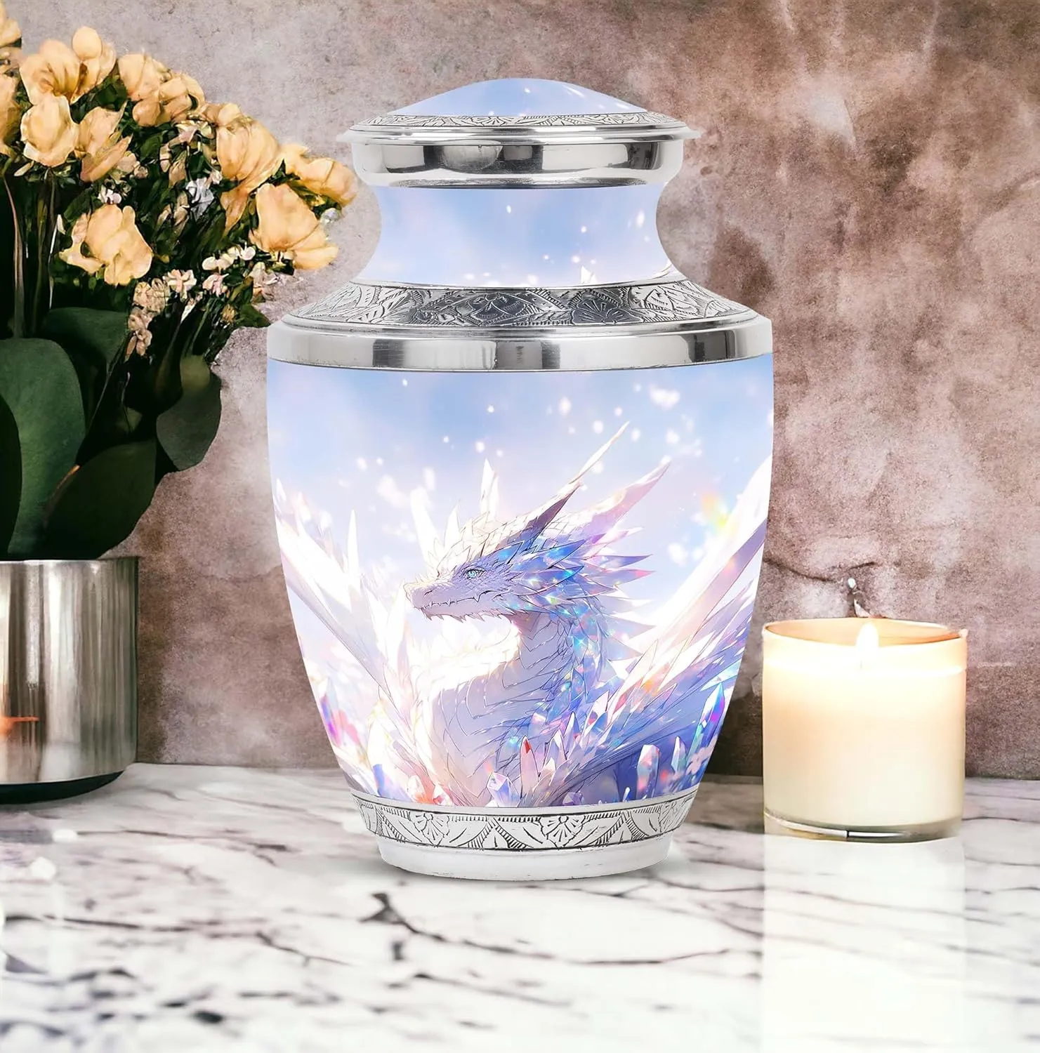 The Crystal Dragon - Memorial Urns - Combo Of 1 Large Urn With Velvet Bag And 4 Small - Funeral Urns - Small Cremation Urns For Human Ashes - Cremation Urns For Men - Large Urns - Ashes Keepsake