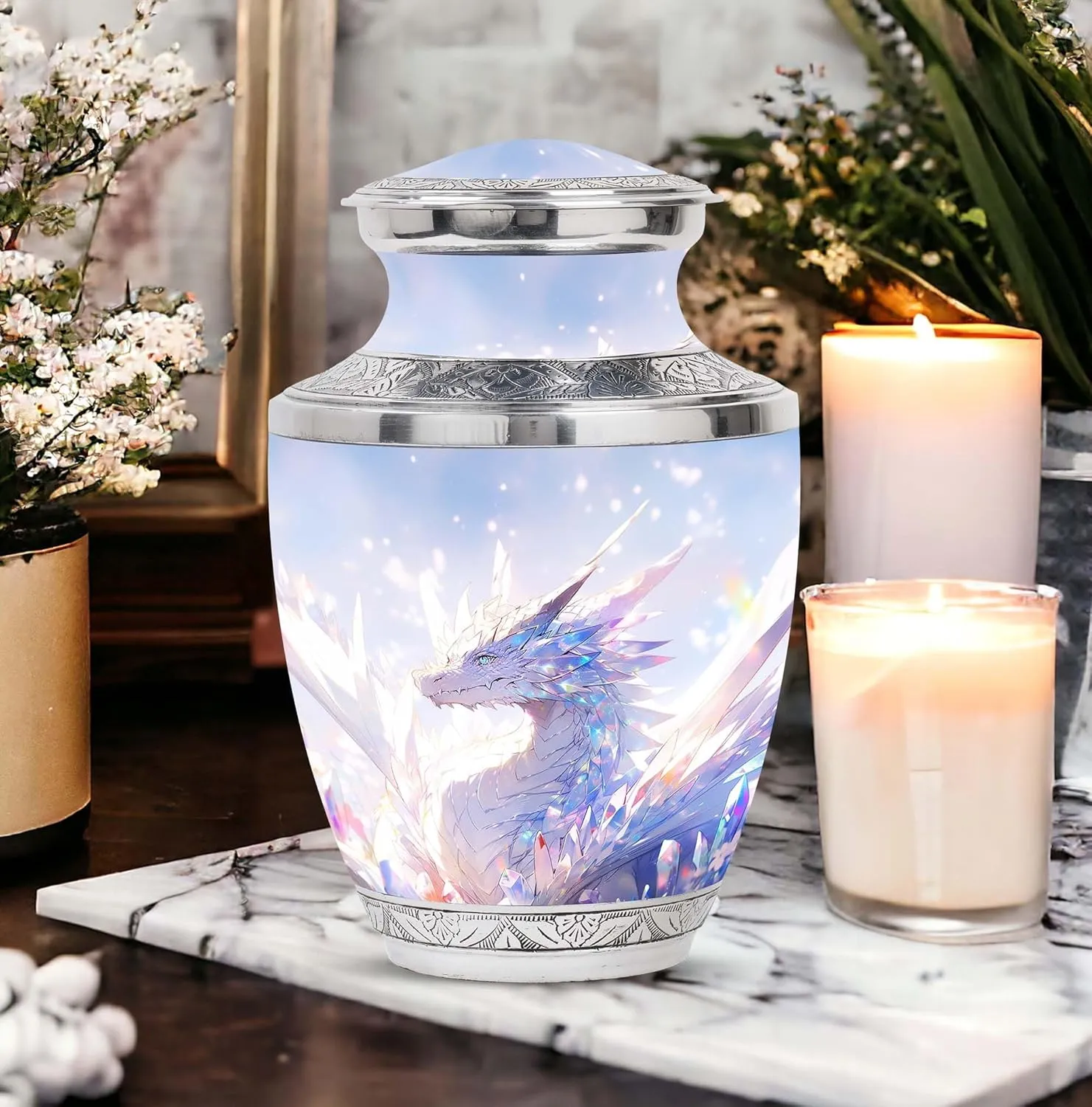 The Crystal Dragon - Memorial Urns - Combo Of 1 Large Urn With Velvet Bag And 4 Small - Funeral Urns - Small Cremation Urns For Human Ashes - Cremation Urns For Men - Large Urns - Ashes Keepsake