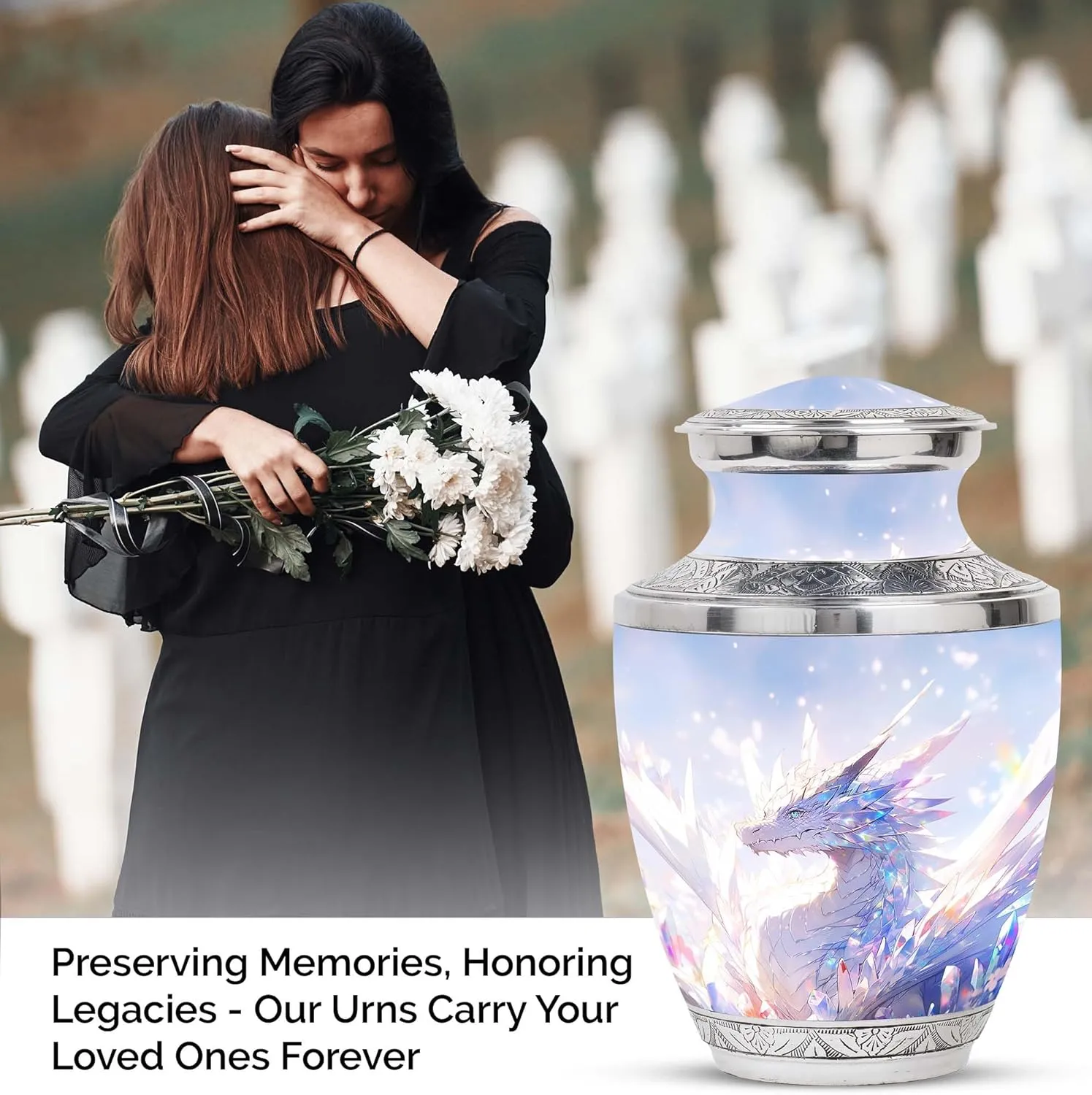The Crystal Dragon - Memorial Urns - Combo Of 1 Large Urn With Velvet Bag And 4 Small - Funeral Urns - Small Cremation Urns For Human Ashes - Cremation Urns For Men - Large Urns - Ashes Keepsake