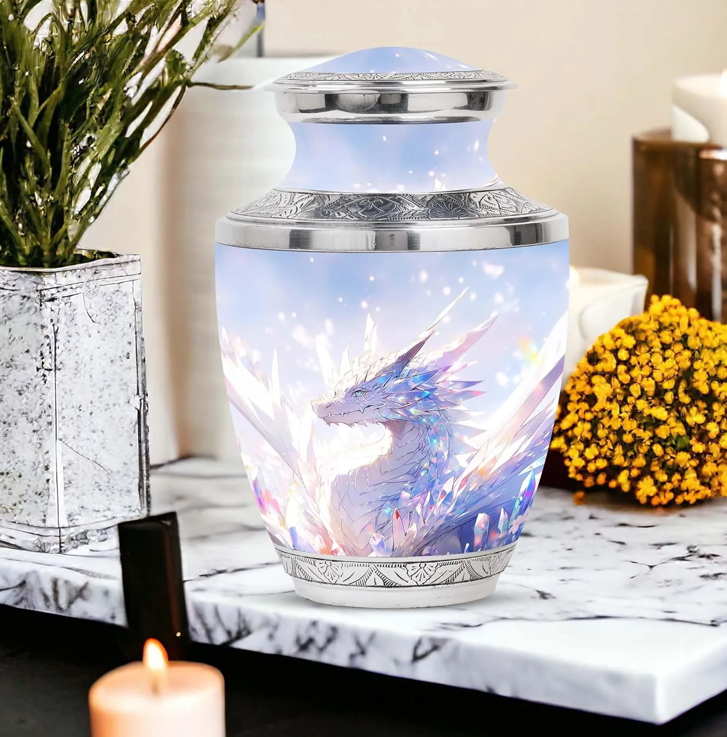 The Crystal Dragon - Memorial Urns - Combo Of 1 Large Urn With Velvet Bag And 4 Small - Funeral Urns - Small Cremation Urns For Human Ashes - Cremation Urns For Men - Large Urns - Ashes Keepsake