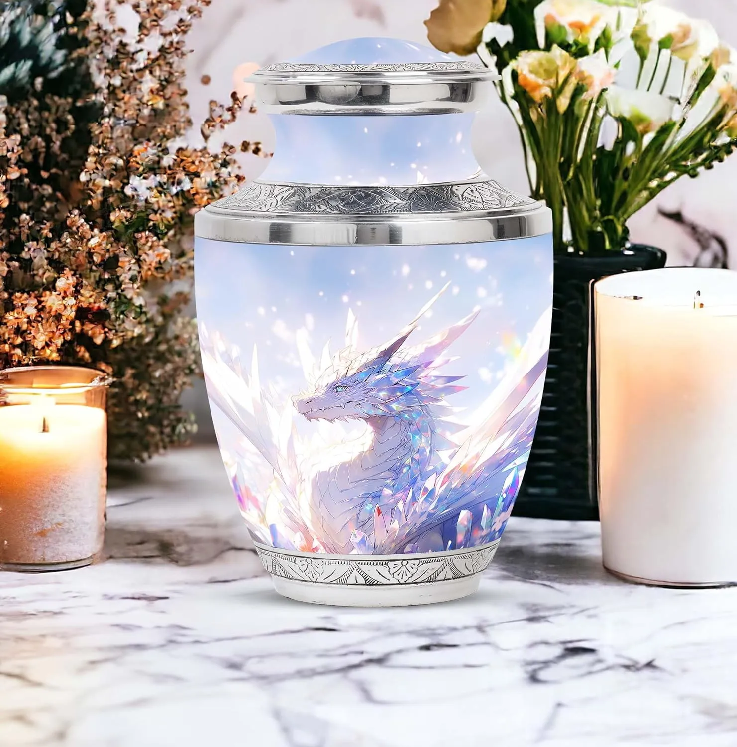 The Crystal Dragon - Memorial Urns - Combo Of 1 Large Urn With Velvet Bag And 4 Small - Funeral Urns - Small Cremation Urns For Human Ashes - Cremation Urns For Men - Large Urns - Ashes Keepsake