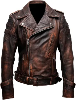 The Next Mens Brown Double Rider Motorcycle Coat Zipper Multi Pockets Stand Collar Bikers Genuine Leather Jackets