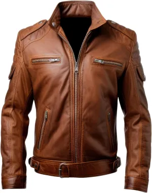 The Next Mens Classic Aviation Stand Collar Genuine Leather Jacket with Military Vintage Pilot Leather Jackets